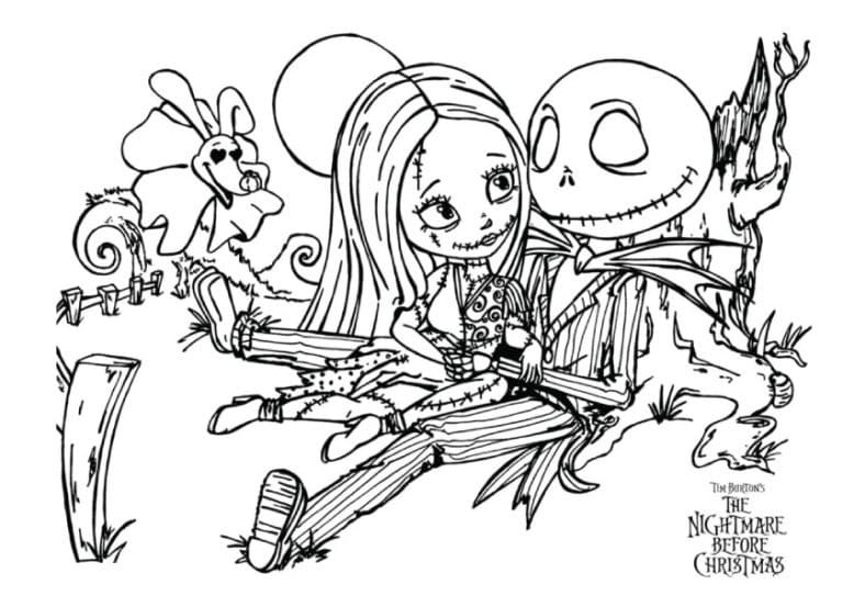 Jack And Sally From Nightmare Before Christmas Coloring Page Download 