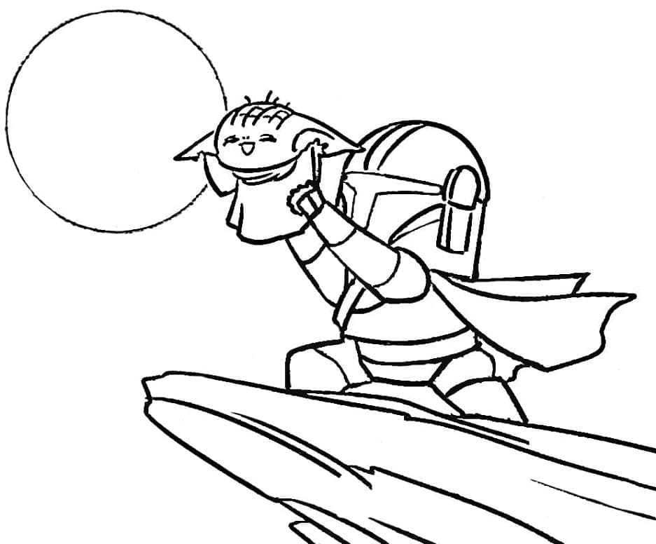 Mandalorian with Baby Yoda coloring page