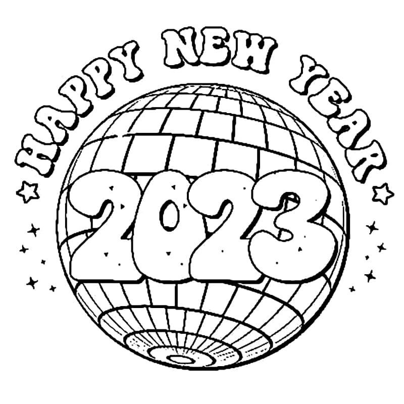 Printable Happy New Year 2023 coloring page