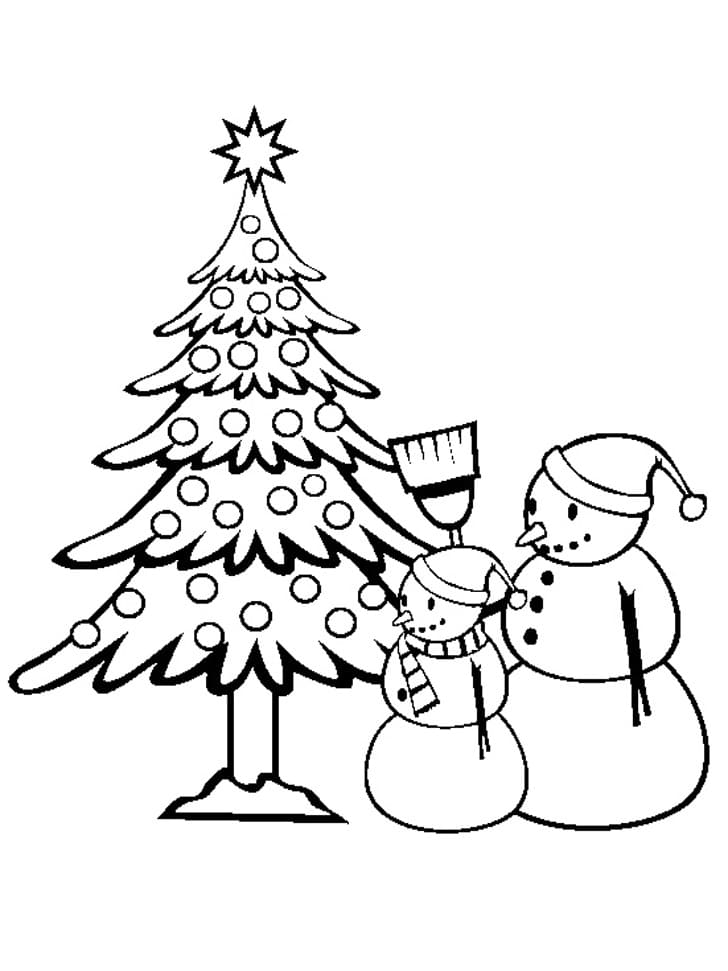 Snowmen and Christmas Tree coloring page