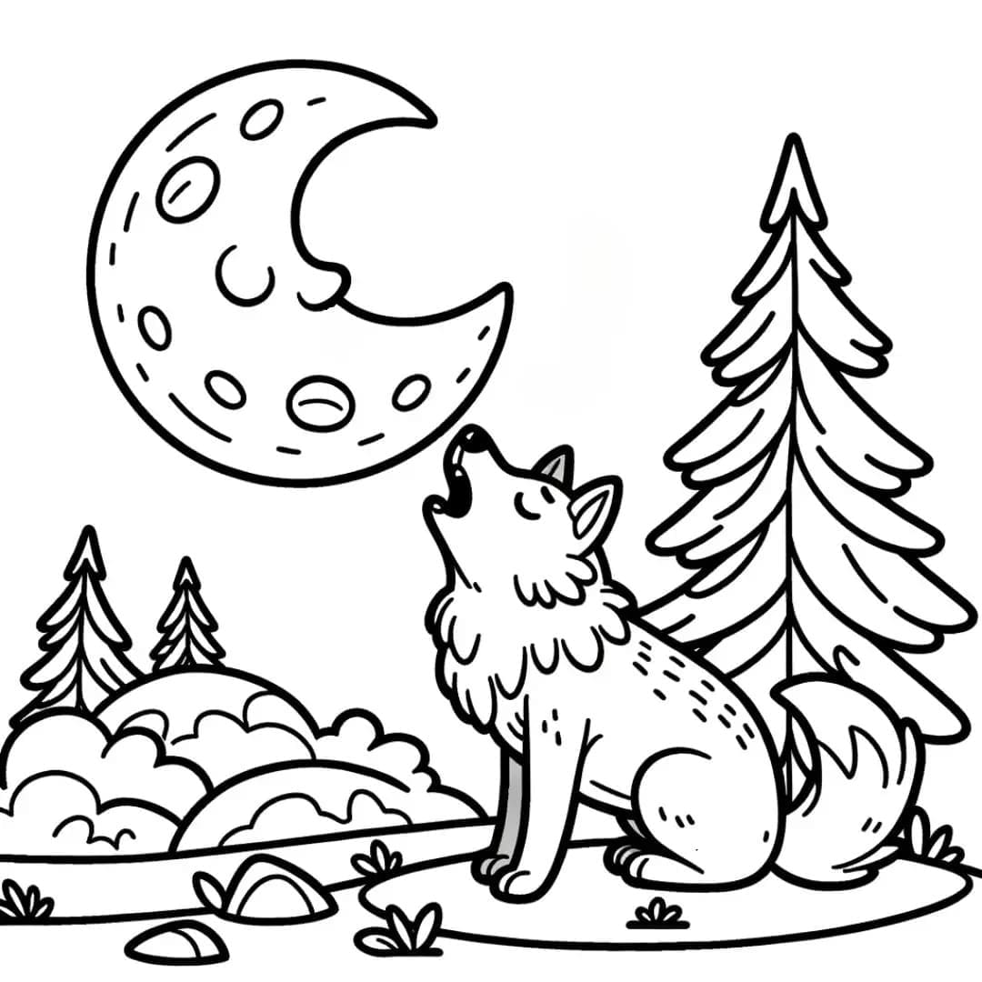 Wolf and The Moon coloring page