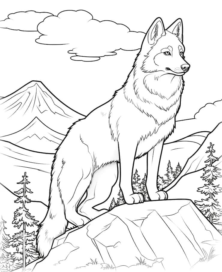 Wolf on the Rock coloring page