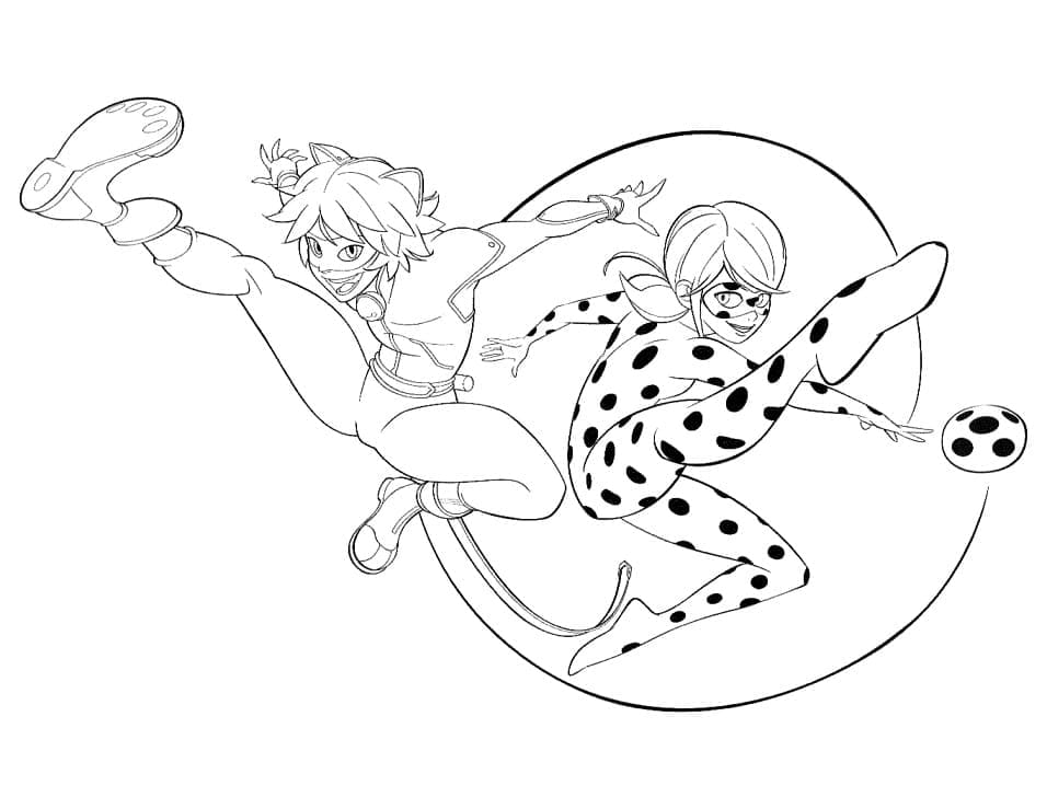 Ladybug with Cat Noir coloring page