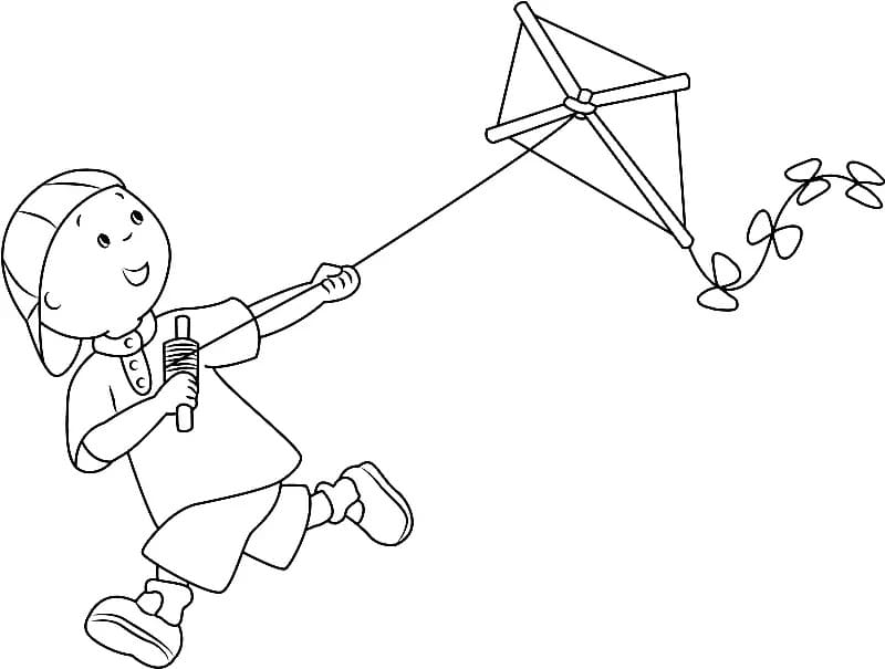 Caillou is Flying A Kite coloring page