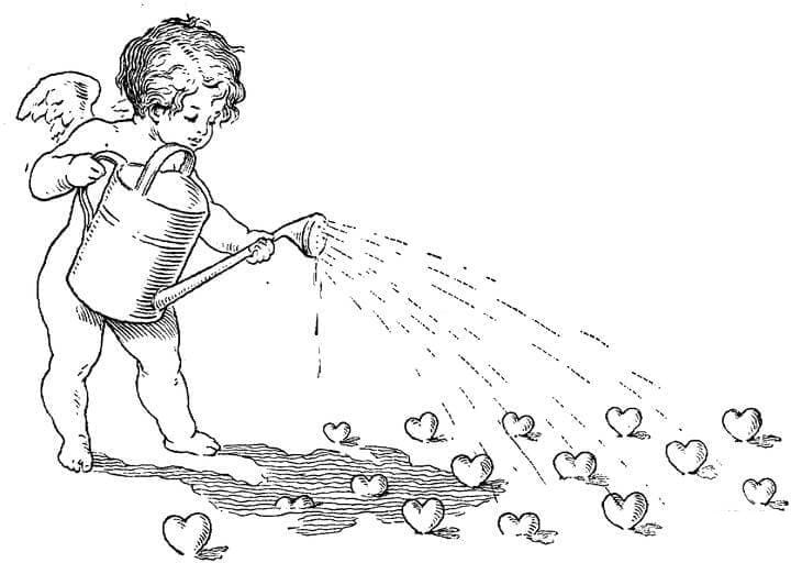 Cupid Watering For Hearts coloring page