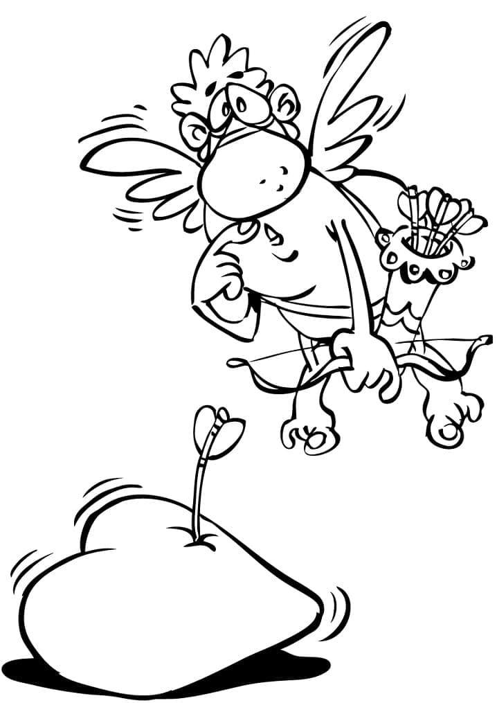 Funny Cupid and Heart coloring page