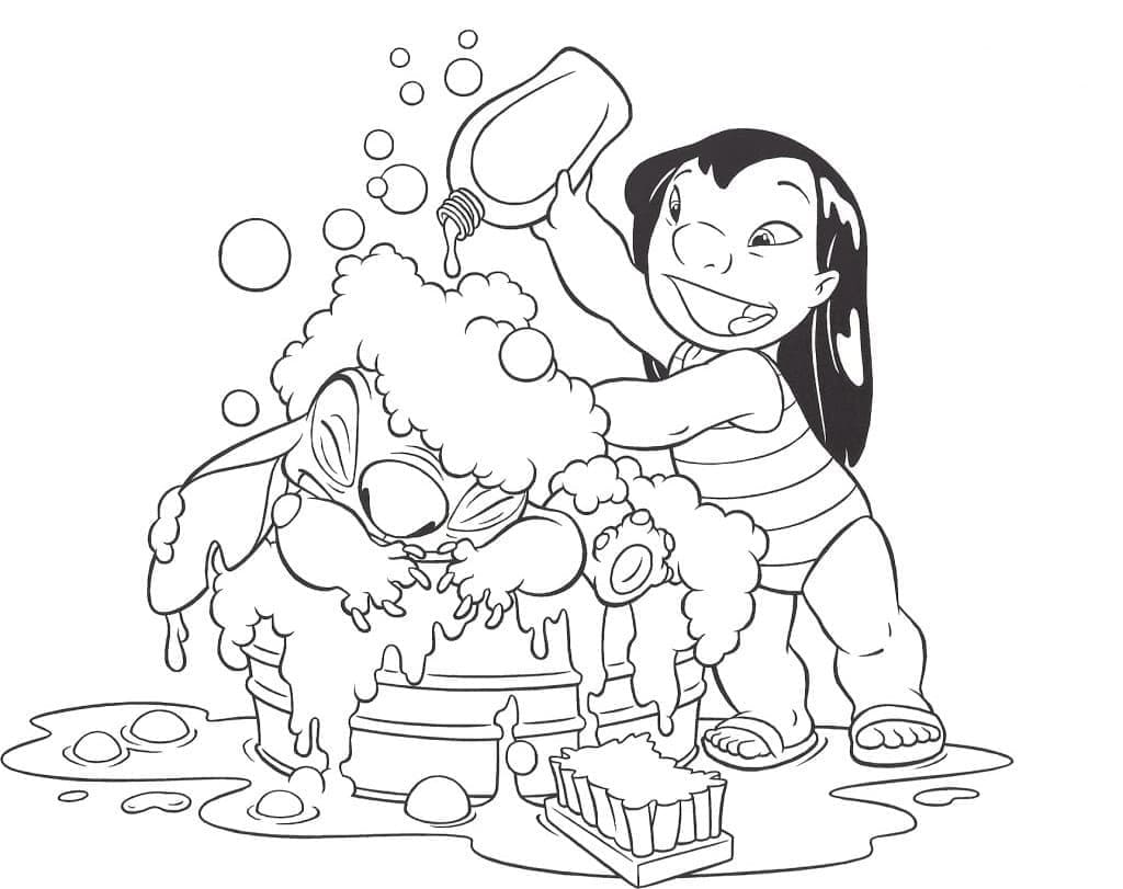 Lilo Washes Stitch coloring page - Download, Print or Color Online for Free