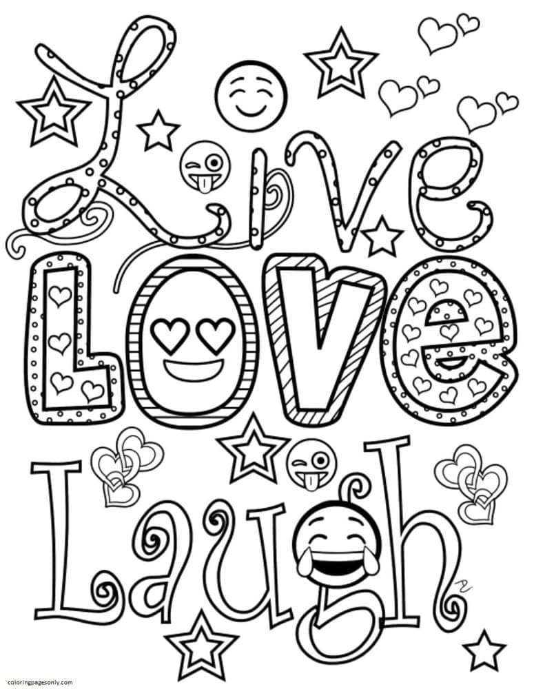 Live Love Laught Emojis coloring page