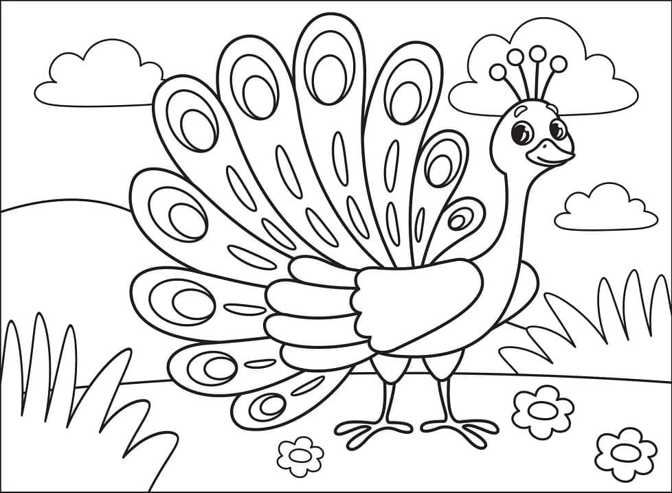 A Cartoon Peacock coloring page