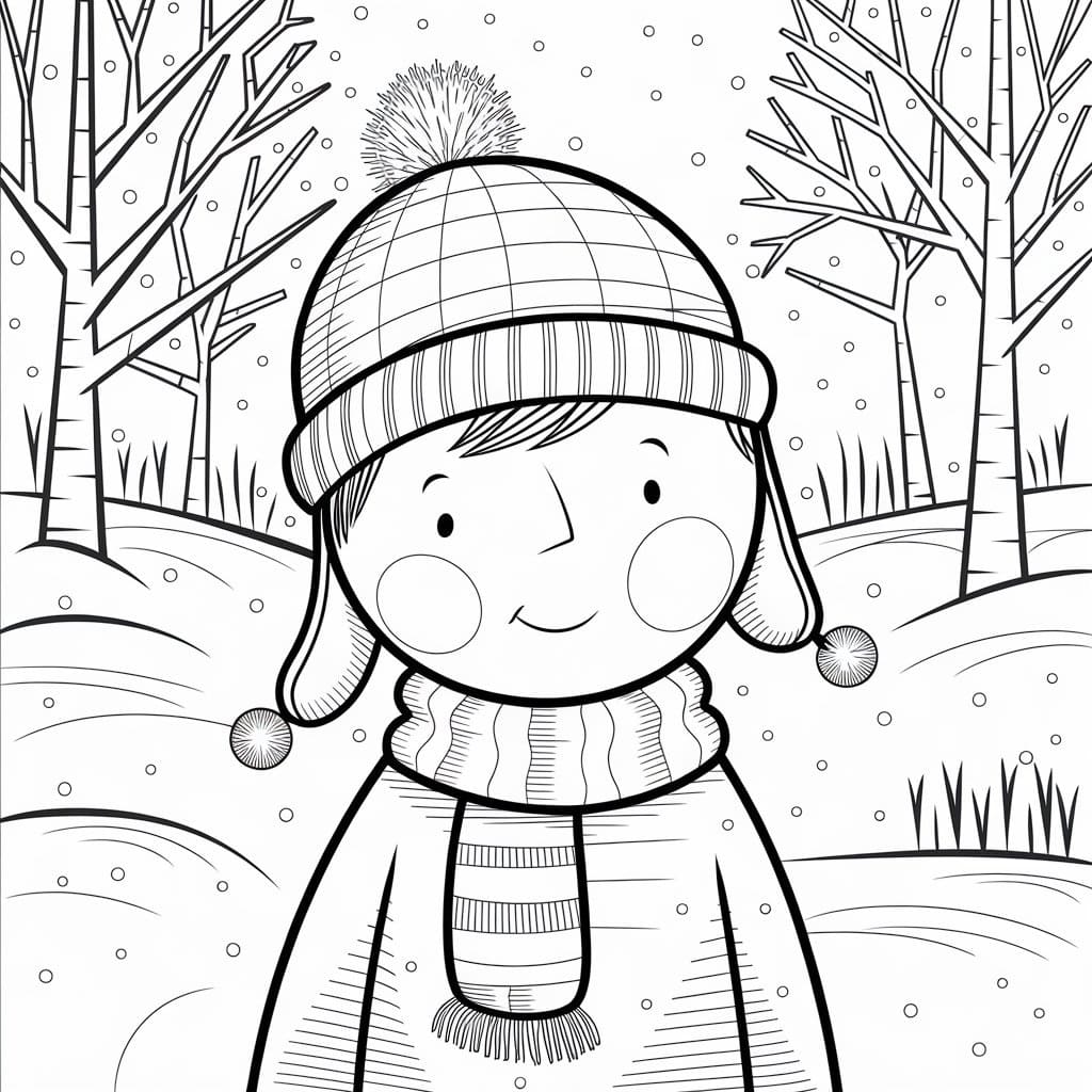 A Cute Boy In Winter coloring page