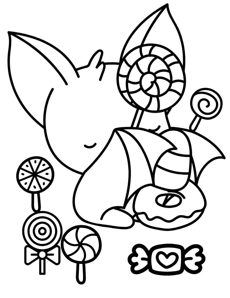 Bat and Sweets coloring page