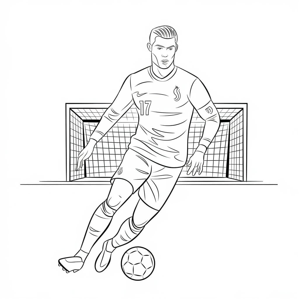 Cristiano Ronaldo is Playing Soccer coloring page