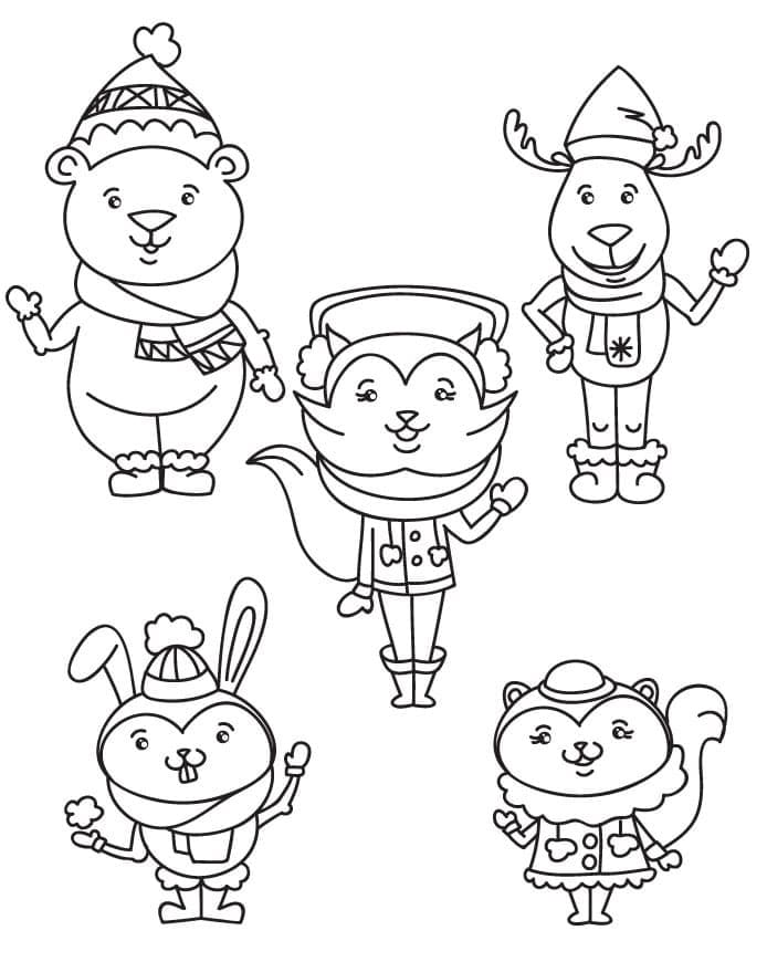 Cute Animals In Winter coloring page