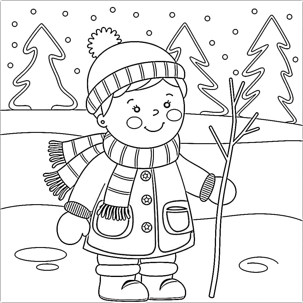 Cute Boy In Winter coloring page