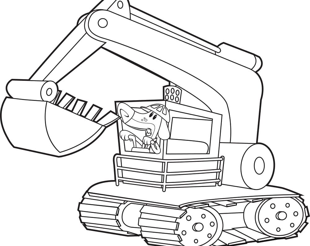 Dog in the Excavator coloring page