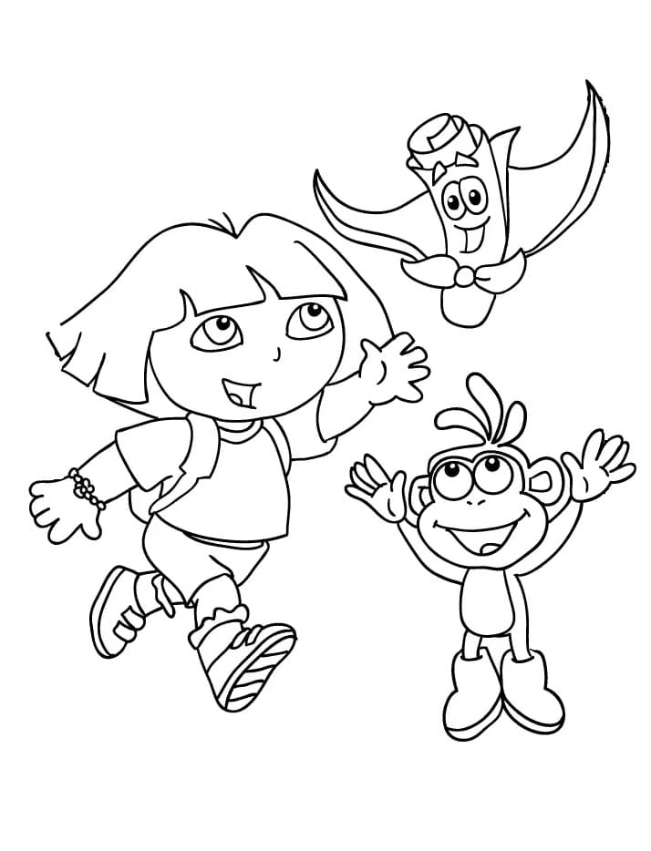 Dora, Boots and Map coloring page