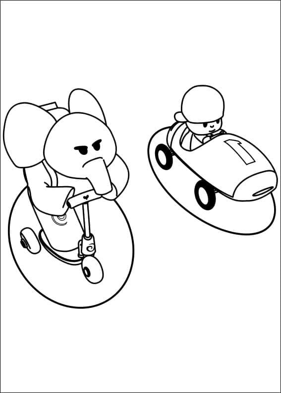 Elly and Pocoyo Racing coloring page