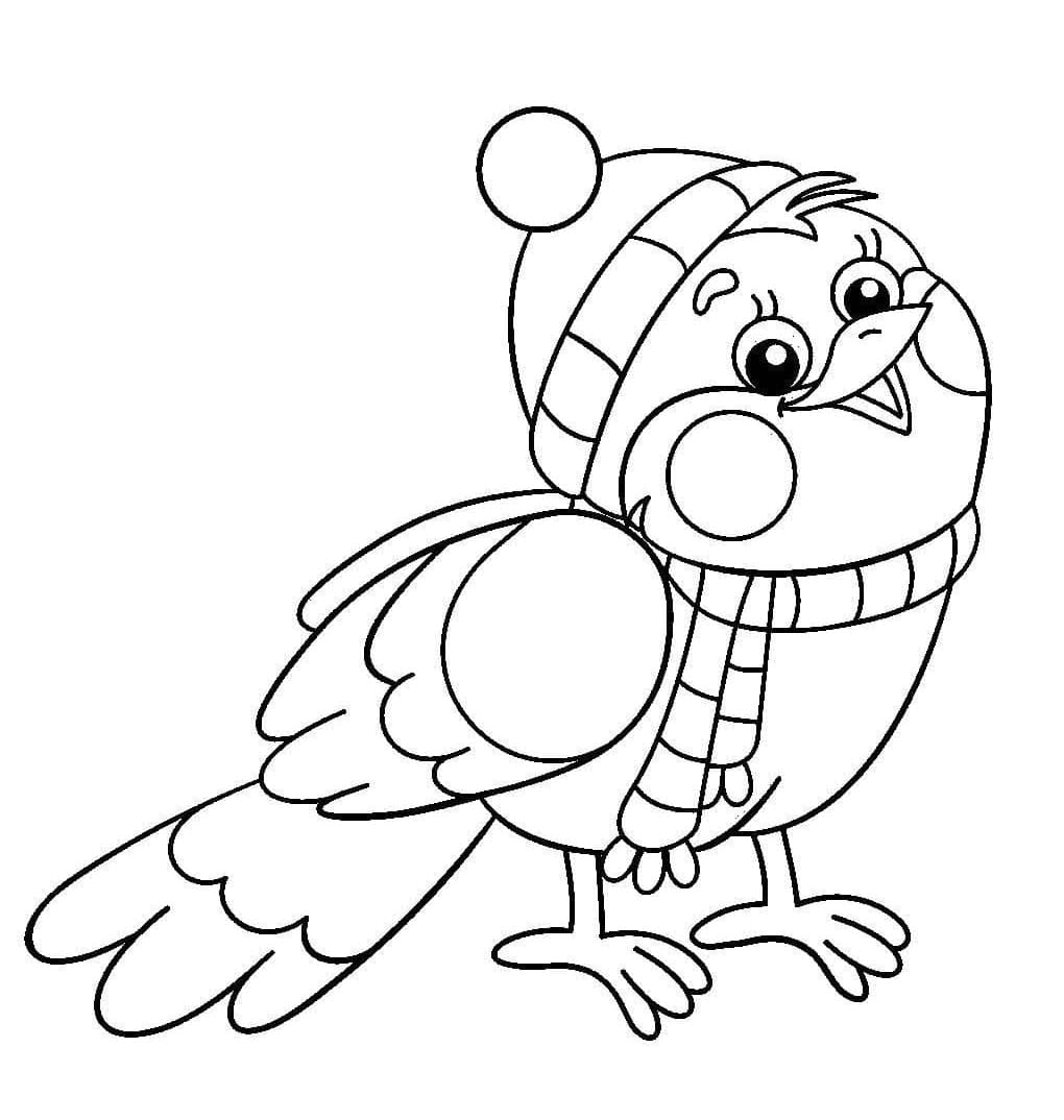 Happy Bird In Winter coloring page