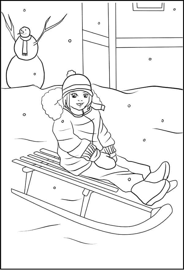 Happy Girl In Winter coloring page