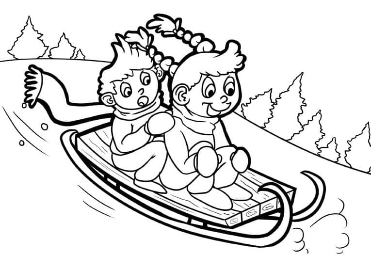 Happy Kids In Winter coloring page