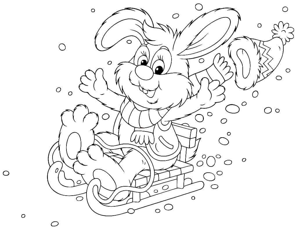 Happy Rabbit In Winter coloring page