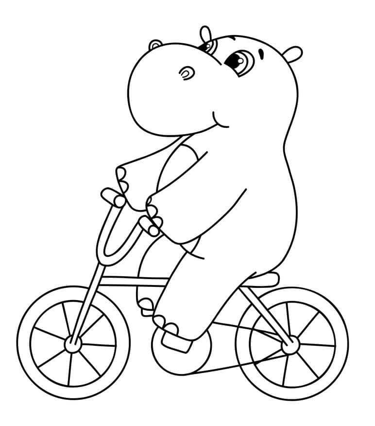 Hippo is Riding Bicycle coloring page