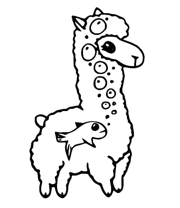 Llama and Fish coloring page