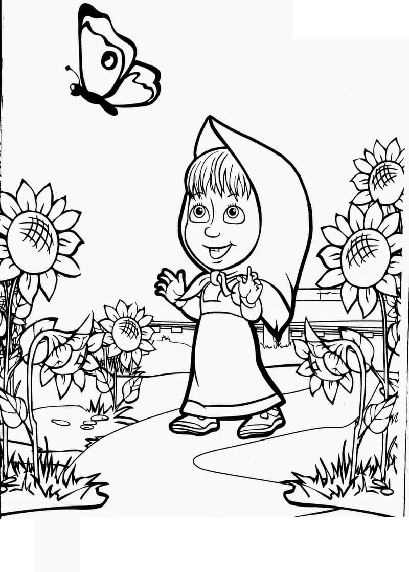 Masha And Butterfly Coloring Page Download Print Or Color Online For Free