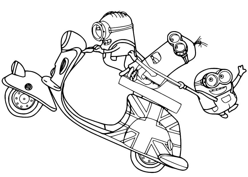 Minions on Motorbike coloring page