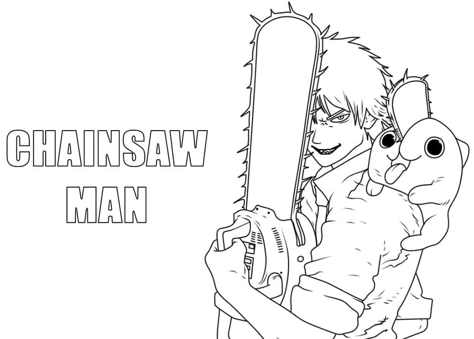 Pochita and Denji from Chainsaw Man coloring page