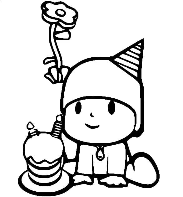 Pocoyo and Cute Birthday Cake coloring page