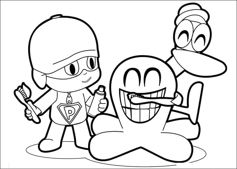 Pocoyo with Fred and Pato coloring page