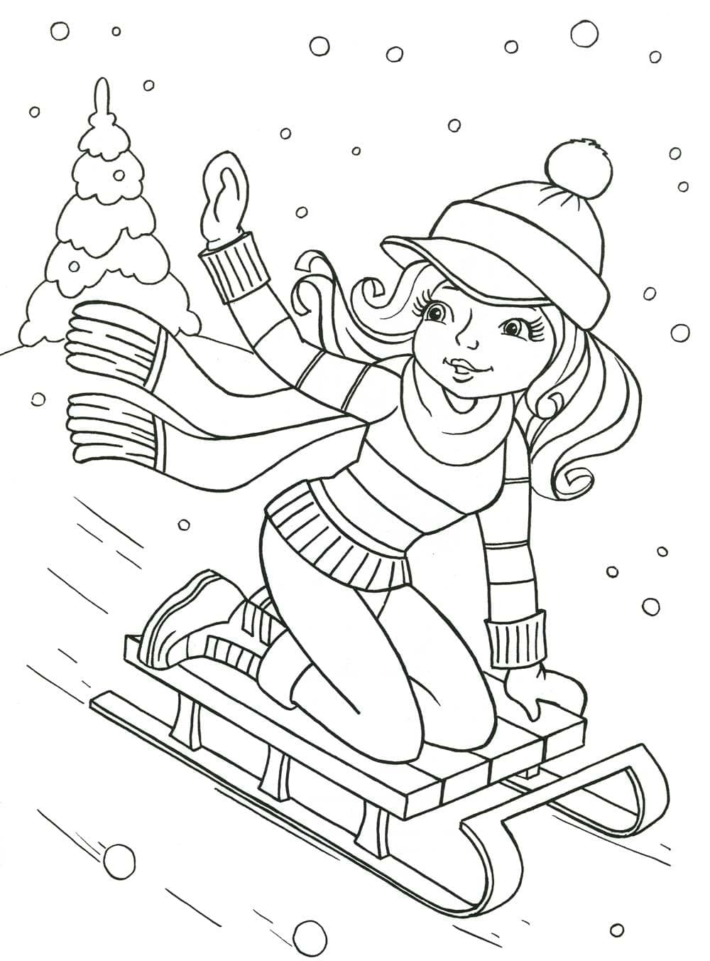 Pretty Girl In Winter coloring page