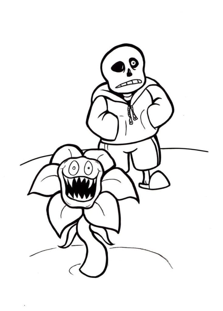 Sans and Evil Flowey coloring page