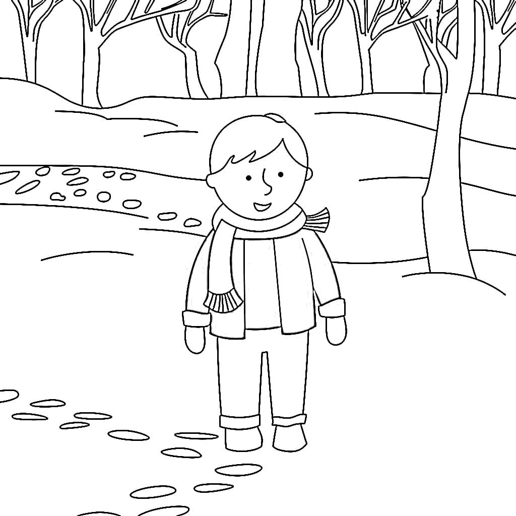 Simple Boy In Winter coloring page