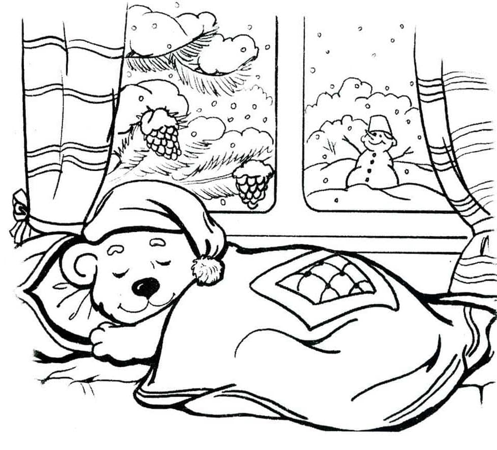 Sleeping Bear In Winter coloring page