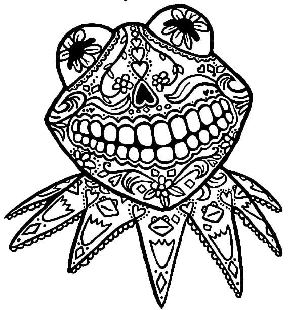 Sugar Skull Kermit Frog coloring page