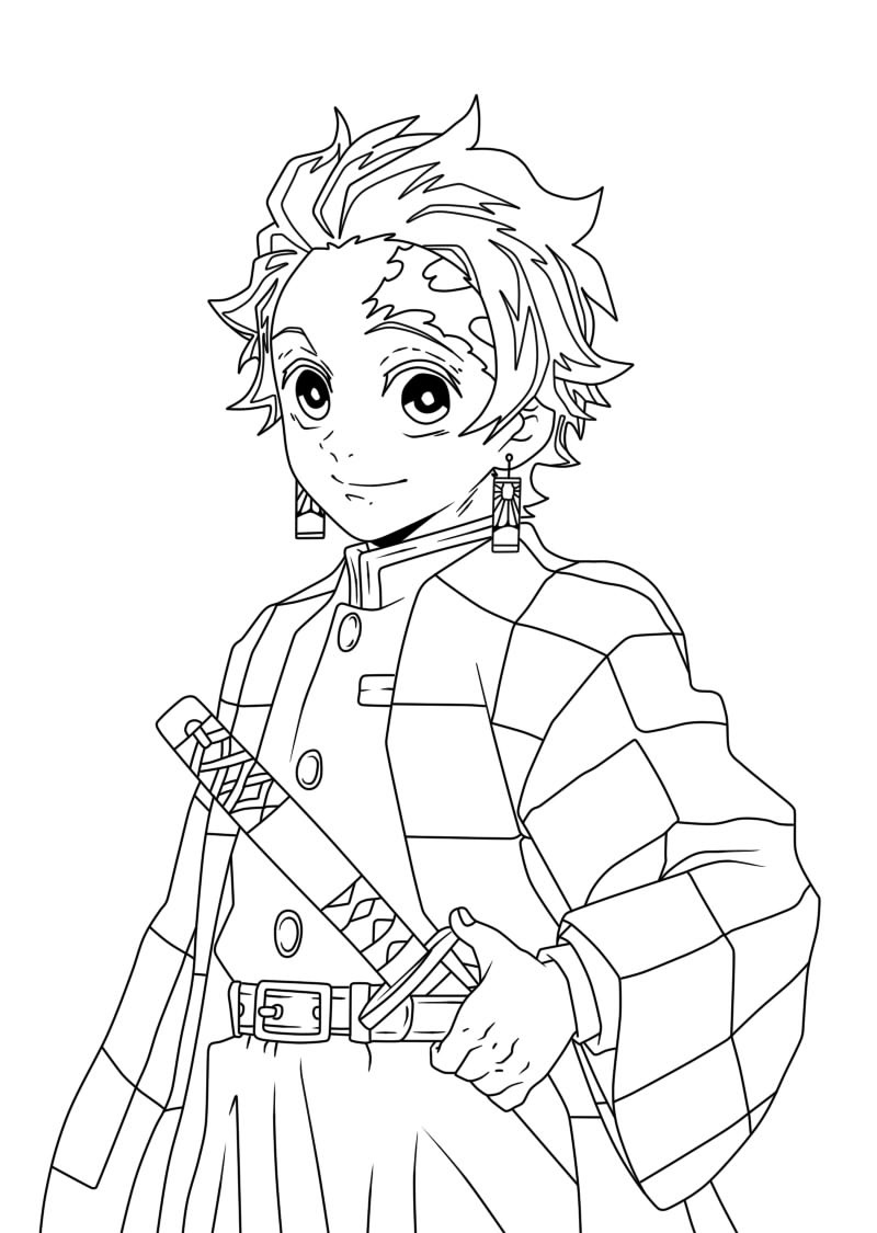 Tanjiro Kamado is Smiling coloring page - Download, Print or Color ...