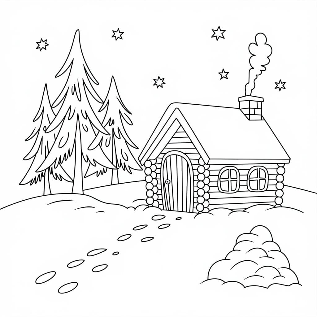 Winter Cabin coloring page