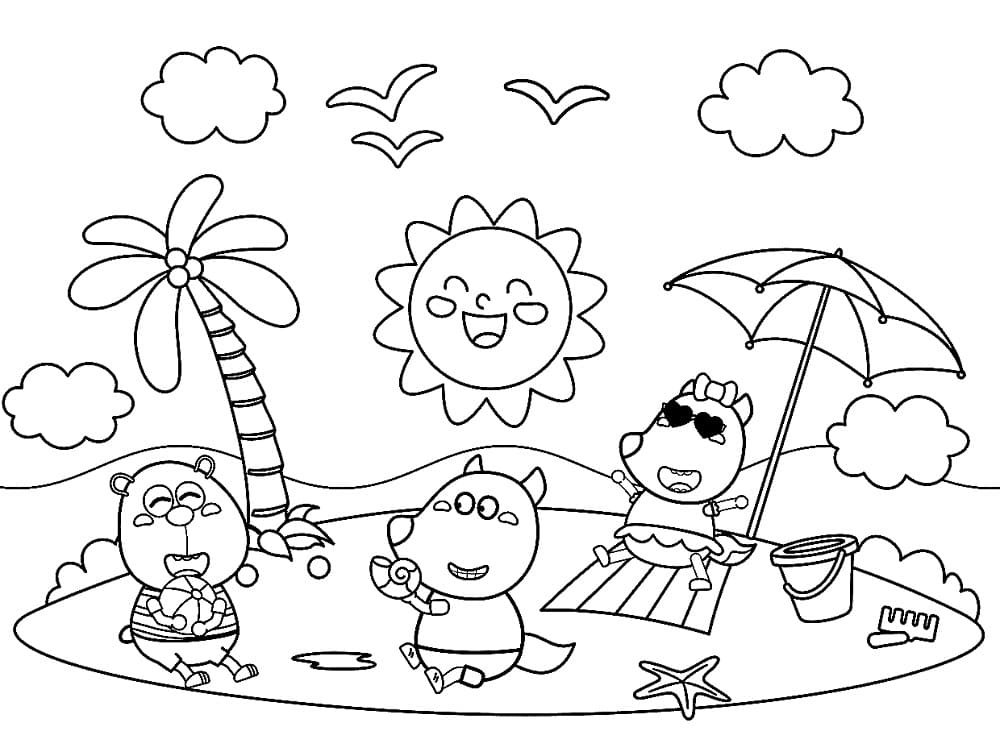 Wolfoo on the Beach coloring page