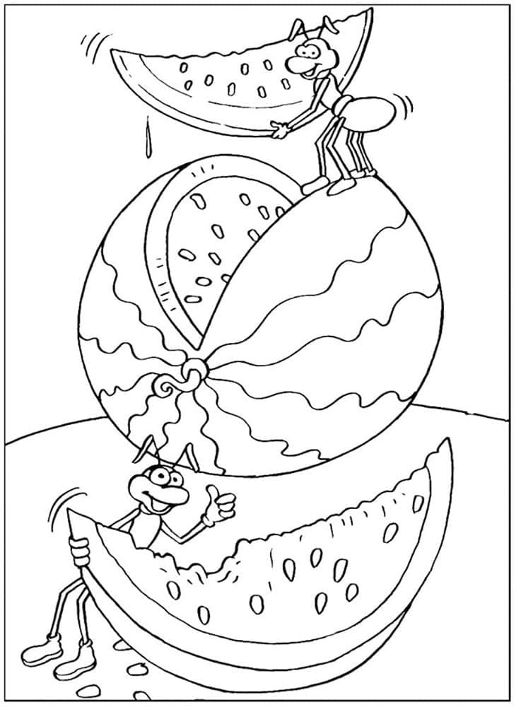 Ants Eating Watermelon coloring page