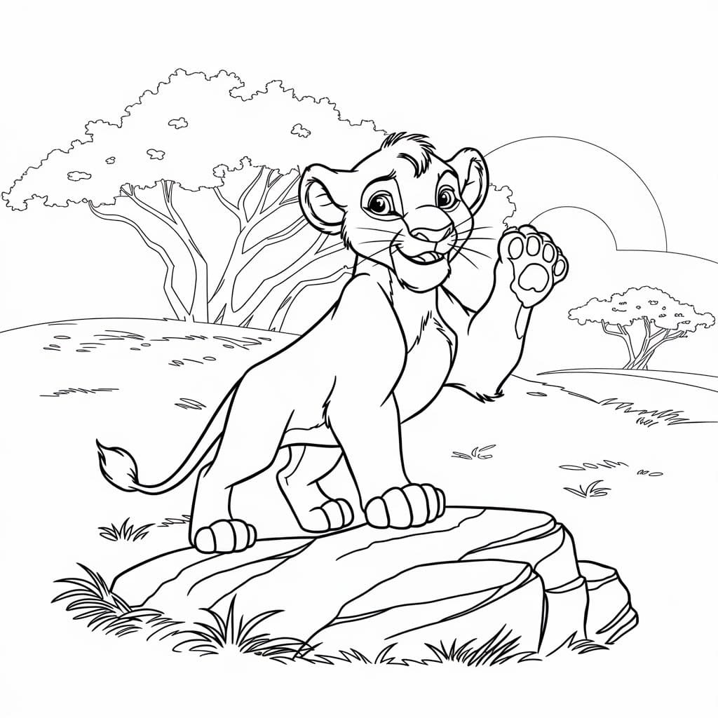 Happy Simba from The Lion King coloring page