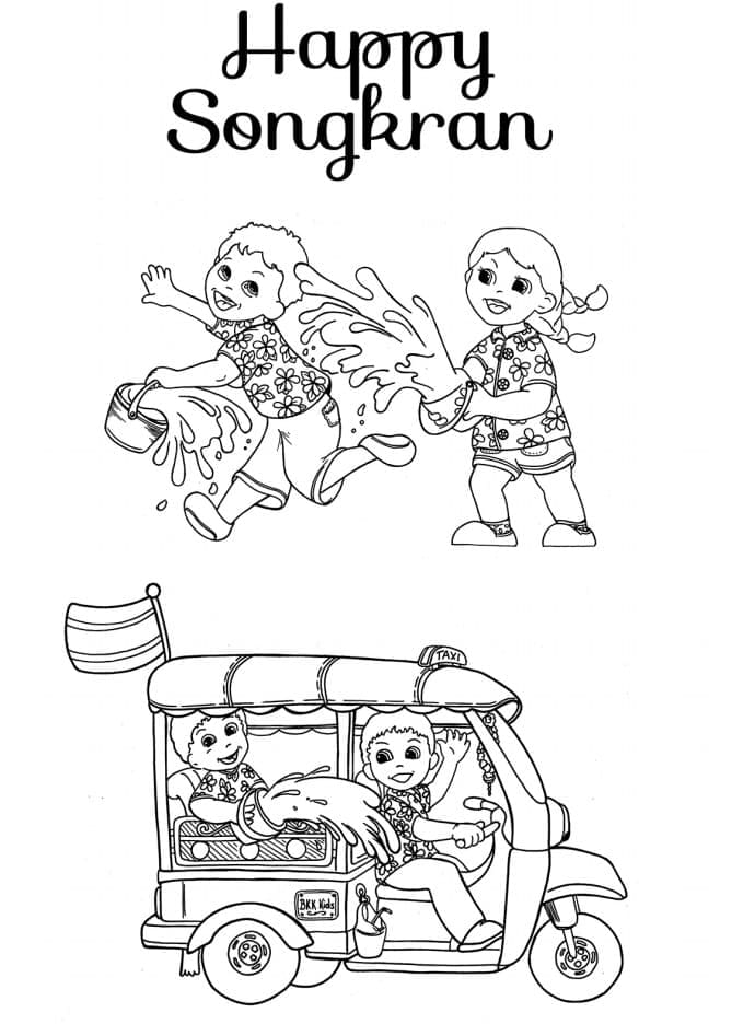 Happy Songkran coloring page