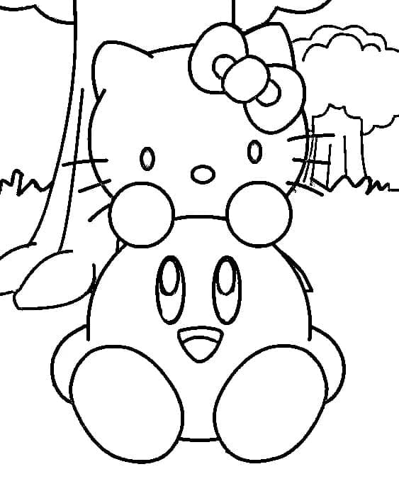 Hello Kitty and Kirby coloring page