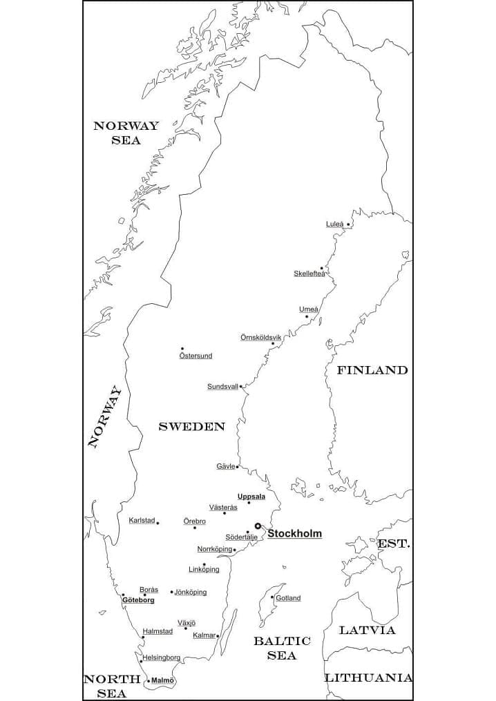 Map of Sweden coloring page