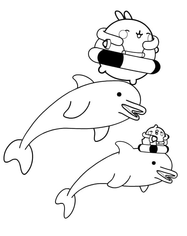 Molang and Dolphins coloring page