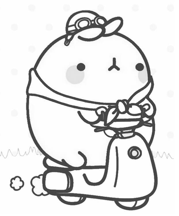 Molang on Scooter coloring page