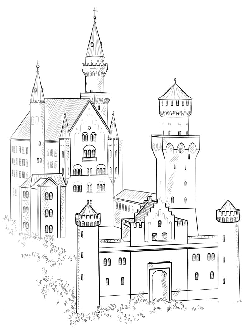 Neuschwanstein Castle in Germany coloring page - Download, Print or ...