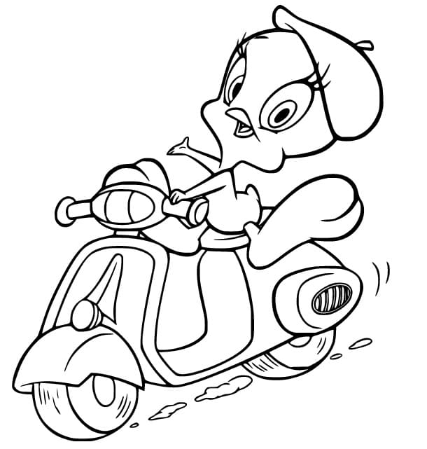 Tweety Bird on a Motorbike coloring page