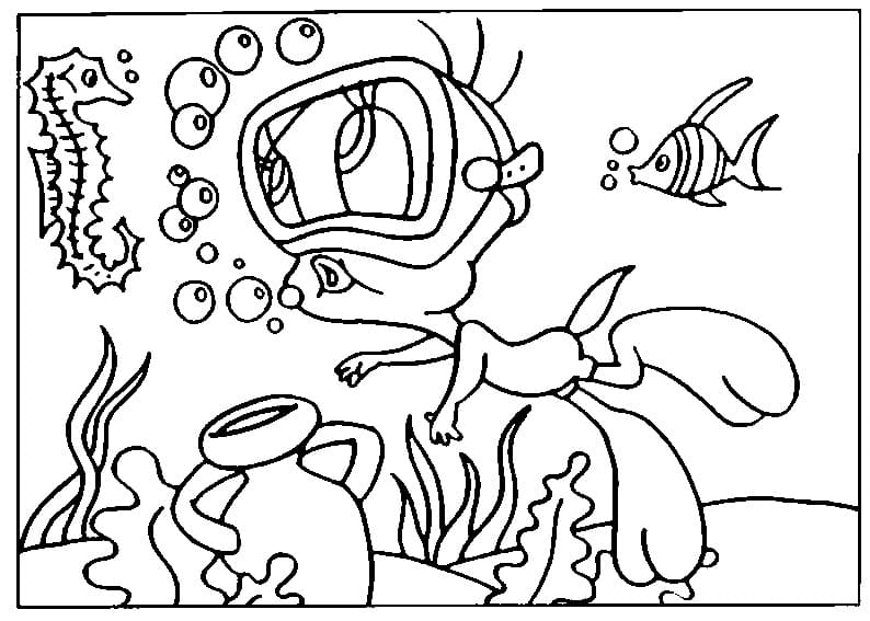 Tweety Bird Under the Ocean coloring page